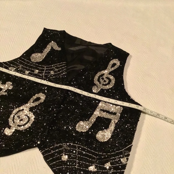 Sequin Vest musical performance stage wear full glitter music beads black silver - Picture 11 of 16